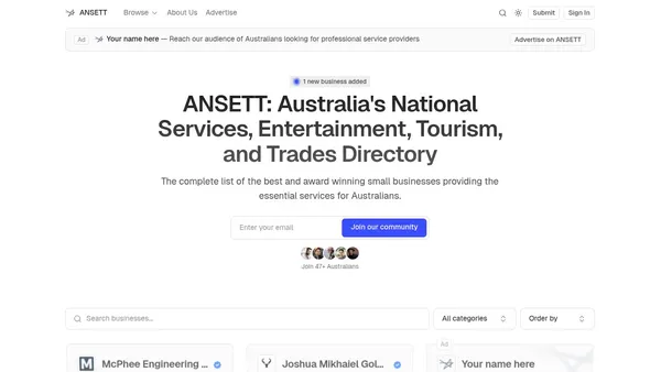 Ansett Australia — a business directory on a historic Australian domain