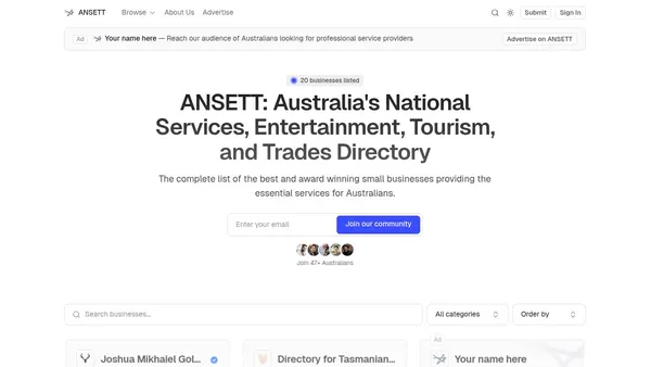 Ansett Australia — a business directory on a historic Australian domain