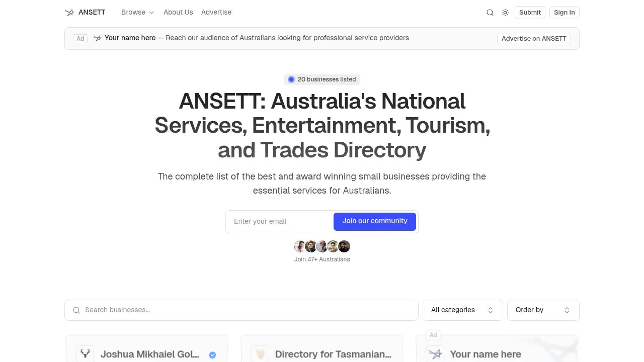 Ansett Australia — a business directory on a historic Australian domain