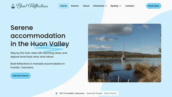 The Boat Reflections accommodation website homepage