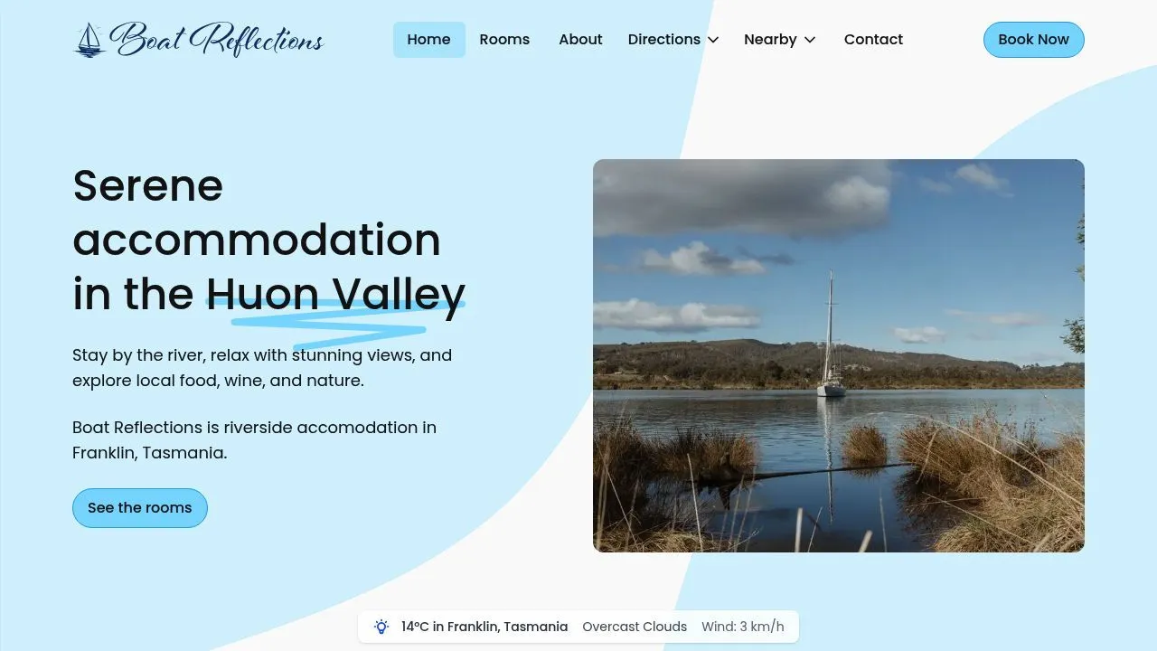 Huon Valley Accommodation, Boat Reflections