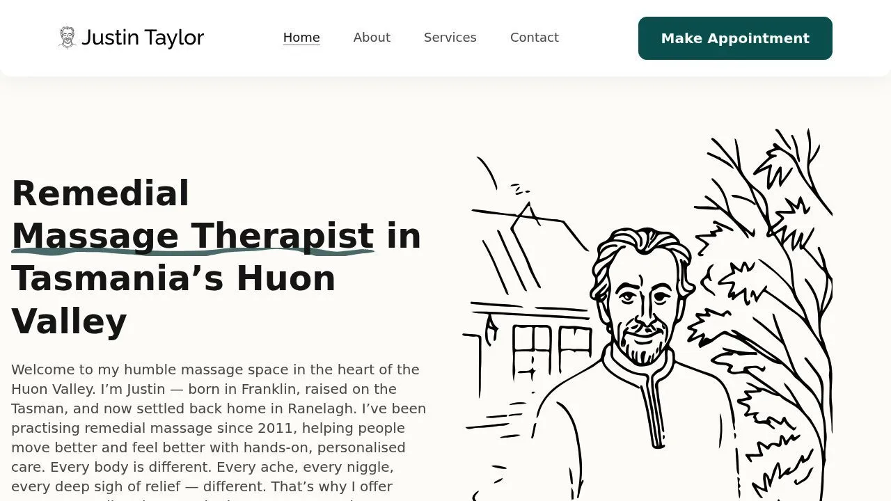 Justin Taylor, a massage therapist in Tasmania