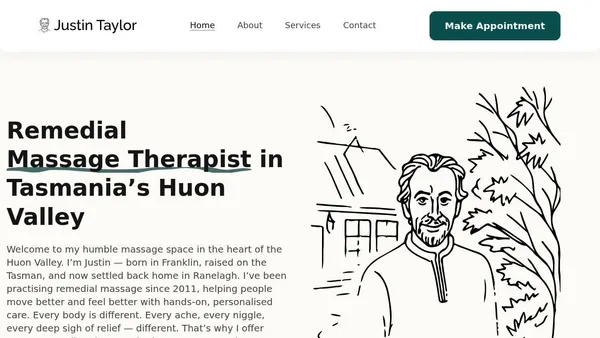 Justin Taylor, a massage therapist in Tasmania