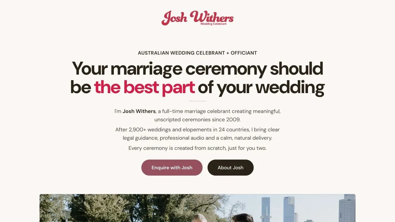 Married by Josh website for professional wedding celebrant Josh Withers