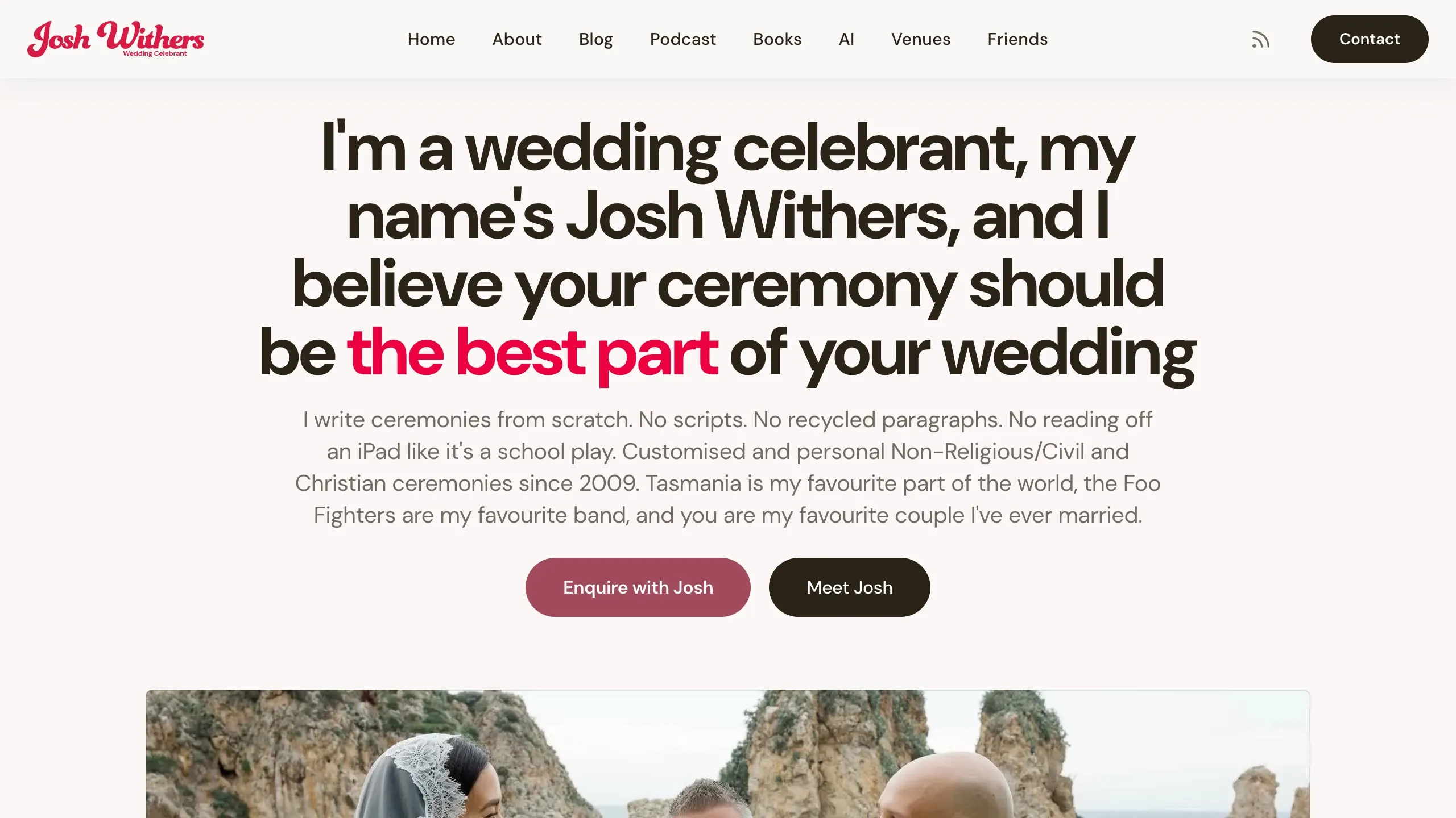 Full page screenshot of Married by Josh