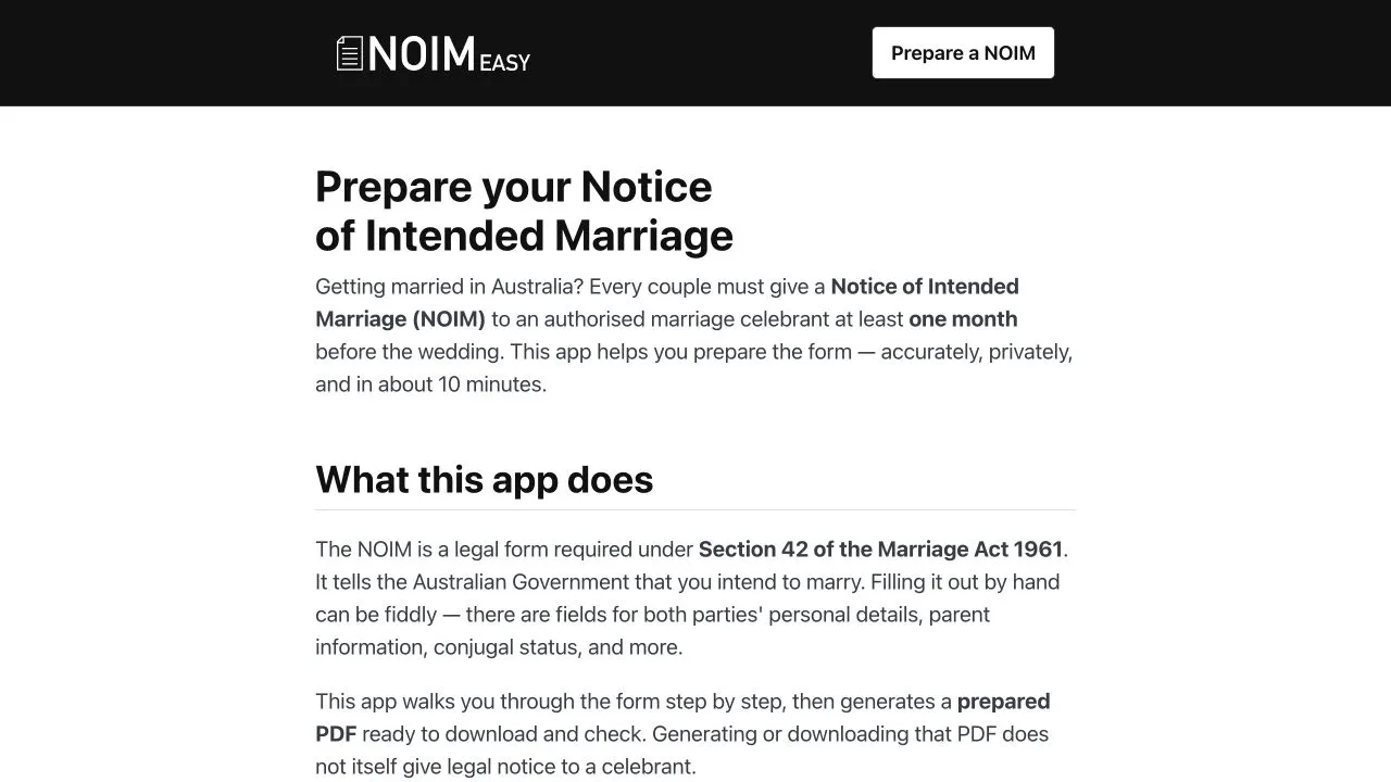 NOIM Easy homepage