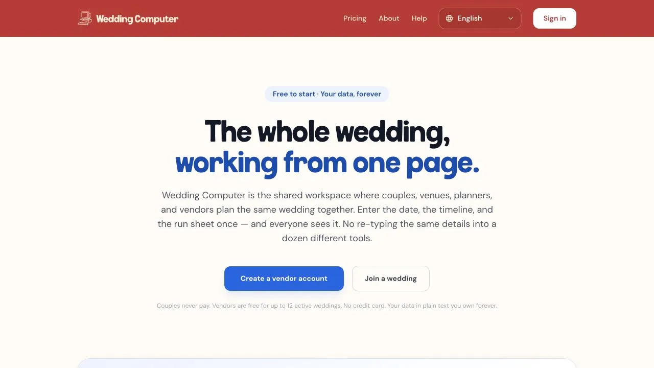 Wedding Computer homepage